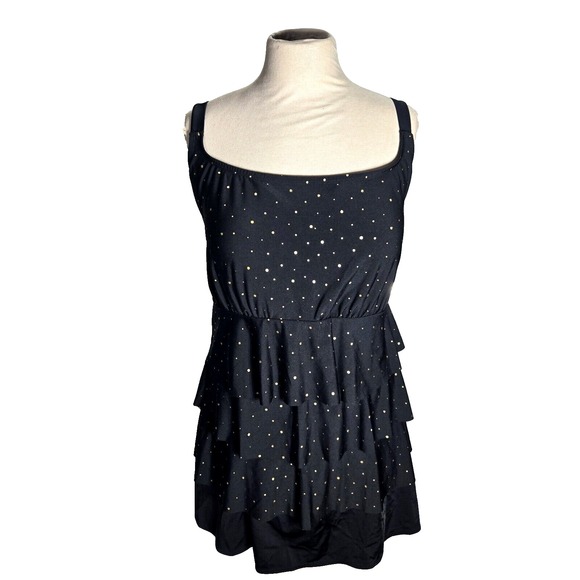 Longitude Swimsuit One Piece Black Gold Size 24W NWT Womens - Picture 1 of 12